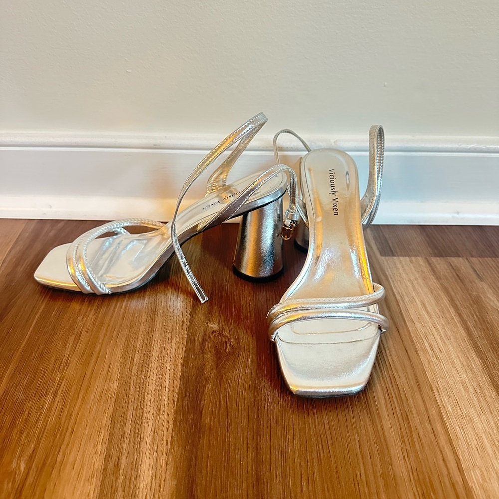 Shimmering Silver Strappy Heels